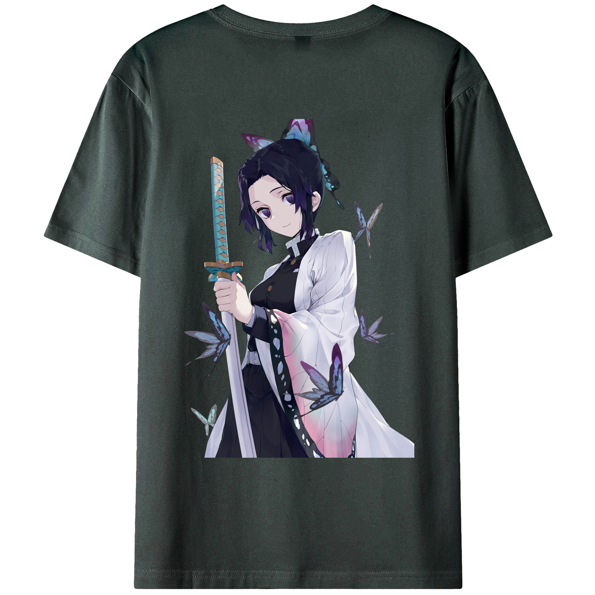 （画像用） 鬼滅の刃（きめつのやいば）蟲柱-胡蝶 しのぶ／こちょう しのぶ Kochou Shinobu 綿100％ メンズ半袖Tシャツ（バックプリント） 通気性